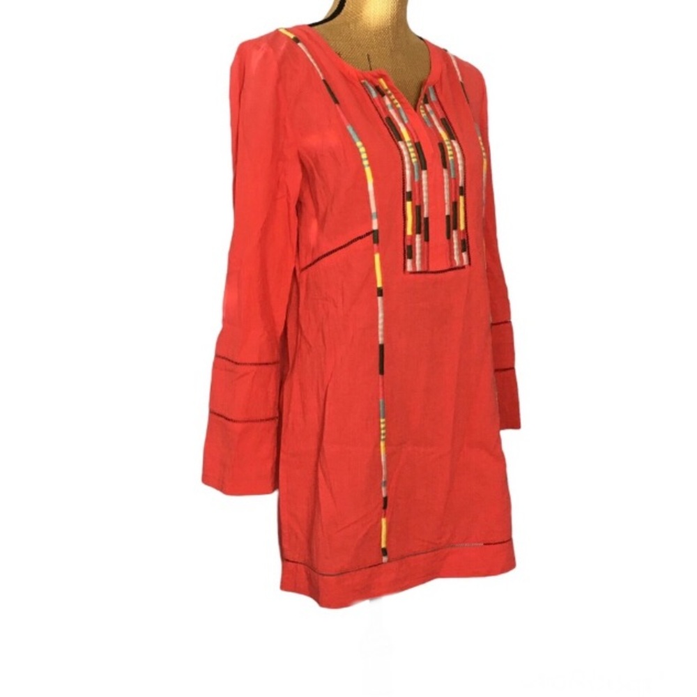 PrAna Red Tunic with Embroidered Details Casual Top S